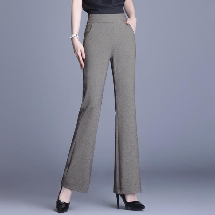 Pantalon Femme Stretch Coupe vas e Taille haute lastiqu e Cafe