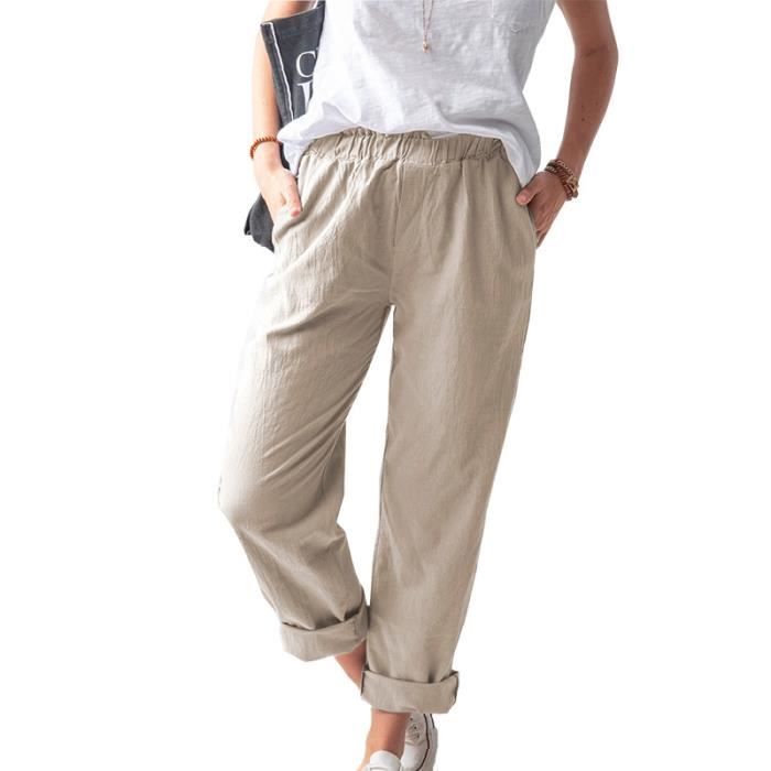 Pantalon lin taille elastique femme shop