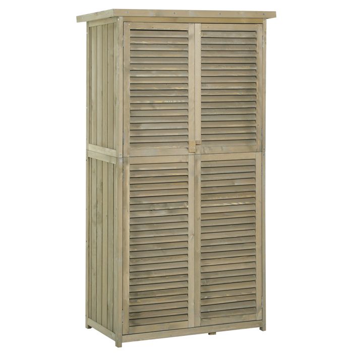Armoire de jardin - abri remise outils - Outsunny - 2 étagères portes persiennes toit bitumé - bois pin - 87x47x160cm - sable