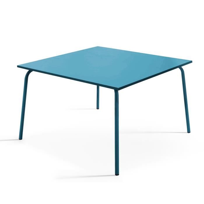Table de jardin - OVIALA - Palavas - 120 x 120 x 72 cm - Acier - Bleu Pacific