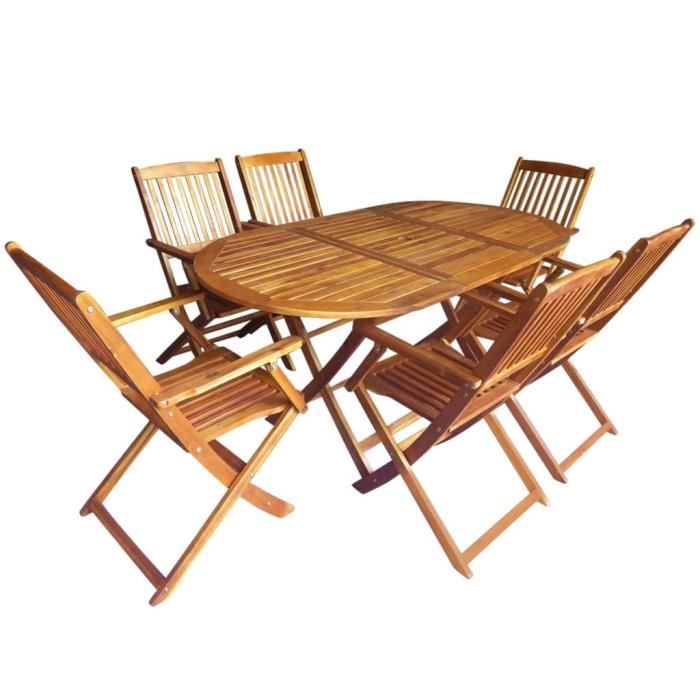 Luxueux Magnifique Moderne Mobilier Pliable De Jardin 7 Pcs Bois D