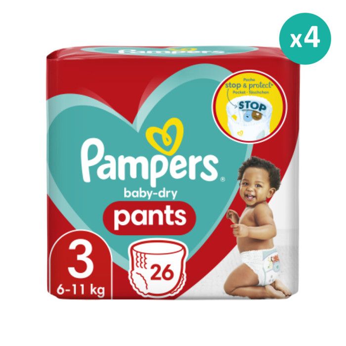 4x26 Couches-Culottes Baby-Dry Pants Taille 3, Pampers - Cdiscount
