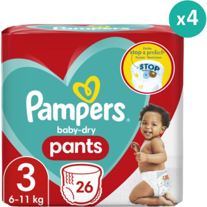 Couches-culotte taille 8 : 17 kg et + baby dry PAMPERS : le paquet