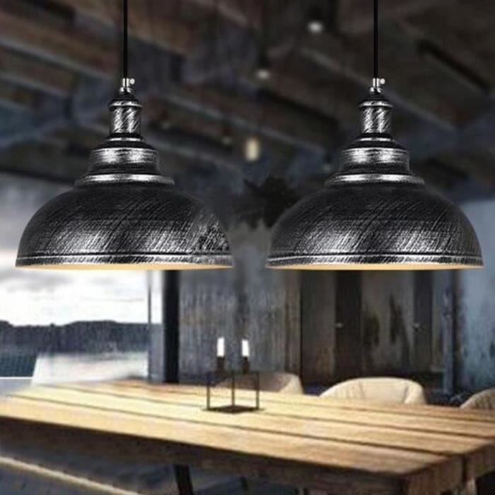 Lot de 2 Gris Lustre Rétro Industrielle Suspension Plafonnier en Métal Style Simple Abat-jour de 29cm E27 Douille pour Eclairage