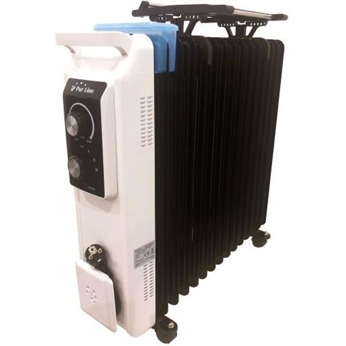 Puissance max. 2800 W radiateur à huile avec thermostat et régulateur de puissance, support de séchage et cuve d'humidification RDA