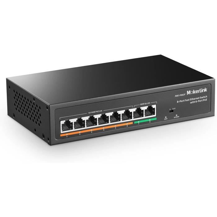 Post Reseau Switch 8 Ports Poe Switch Avec 6 Ports Poe+, 2 Ethernet Uplink, 100Mbps ...