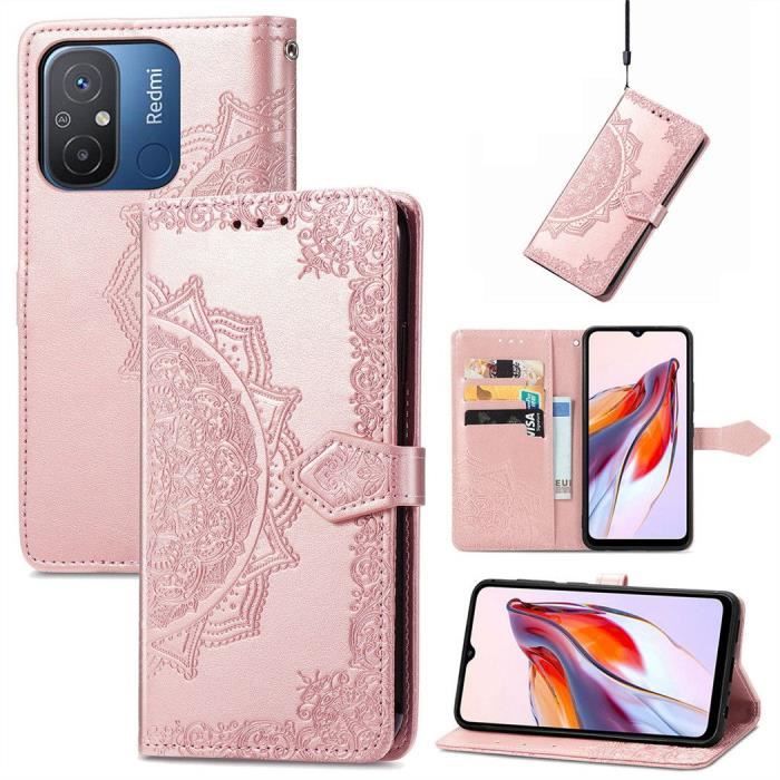 Custodia per Xiaomi Redmi A1/Redmi A2, in pelle PU di alta qualità, con fiori in rilievo, chiusura magnetica, antiurto, custodia protettiva a portafoglio con supporto, slot per schede, cinturino da