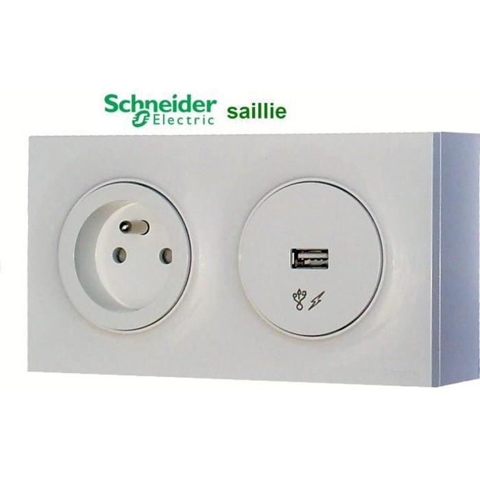 Prise de courant Odace avec chargeur USB saillie double blanc
