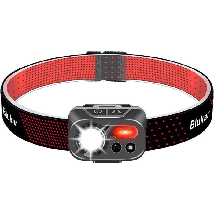 Blukar Lampe Frontale Rechargeable, Super Lumineux Étanche Léger Torche Frontale LED Puissante Avec Voyant Rouge, Détecteur De Mouvement, 7 Modes D'éclairage, 30H D'autonomie Pour Course -Bleu Royal