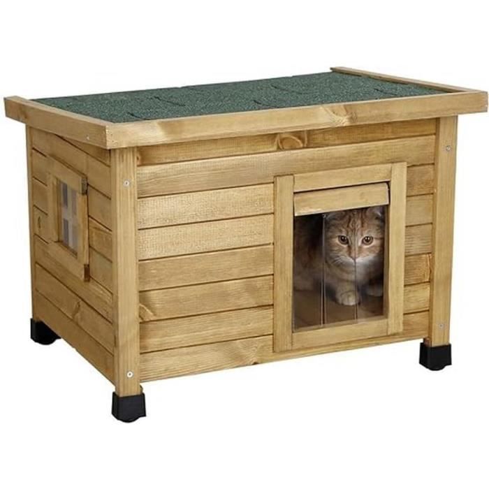 Meilleurs prix pour Kerbl Maison pour chat eois Rustica, porte à lamelles, fenêtre en plexiglas, pieds en plastique réglables en hauteur, marron-ver10