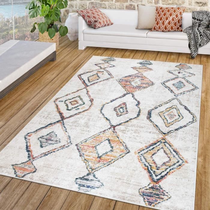 Tapis Poils Longs Bohème – Modèle Nara, Diamant Moderne, Confortable, Rectangulaire/rond, Payé