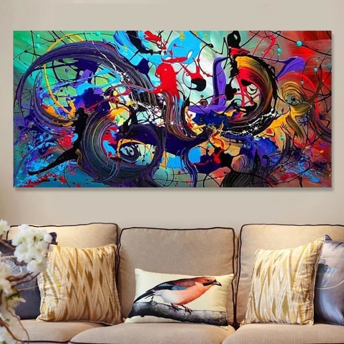 Tempsa Peinture A L Huile Tableau Art Abstraite Colore Maison Murale Deco 120x60cm Achat Vente Tableau Toile Cdiscount
