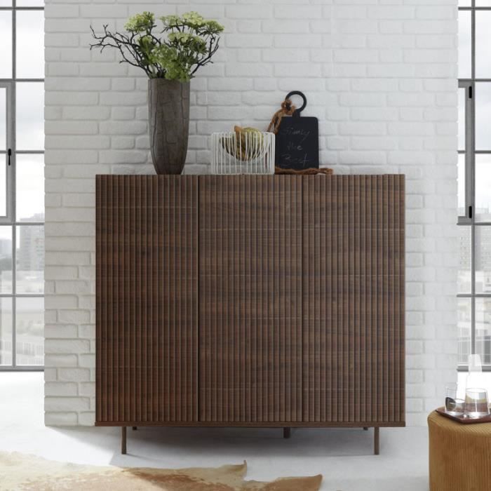 buffet vaisselier 3 portes noyer fonce metal rome l 138 x l 50 x h 133 achat vente buffet bahut buffet vaisselier 3 portes cdiscount