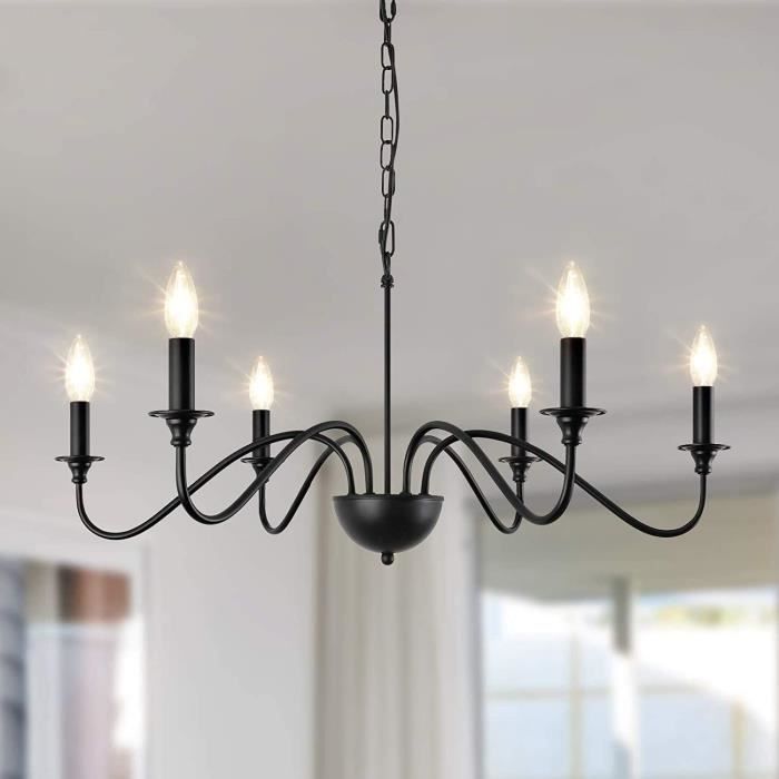Lustre En Métal Noir - Lampe Led Classique - 6 Ampoules - 6 Ampoules ...