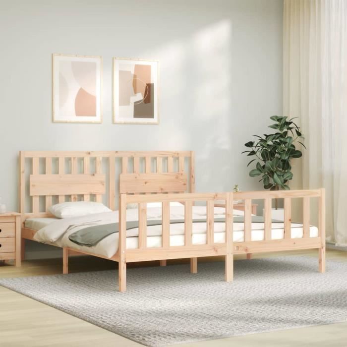 vidaXL Cadre de lit avec tête de lit Super King Size bois massif 3192441