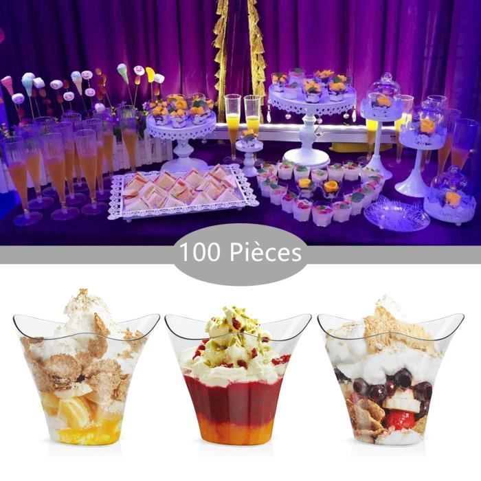 100 Pcs Mini Coupes à Dessert, Gobelets à Dessert en Plastique avec  Cuillères Transparent pour Mariages, Anniversaires, Fêtes - Cdiscount Maison