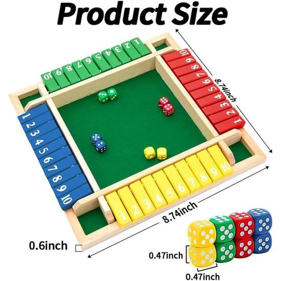 ZoneYan Shut The Box En Bois – Jeu De Dés Pour 1 à 4 Joueurs – Jeu De Société Familial Et Éducatif