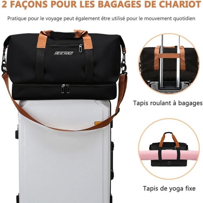 Sac de voyage 3-en-1 55L Pliable avec Compartiment Chaussures Noir