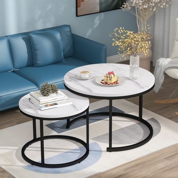 XIO® Table Gigogne Set de 2 Table de Salon Petite Ronde, Table Basse  50x70.5cm / 45.5x44cm 112259 - Cdiscount Maison