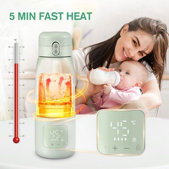 Chauffe-Biberon Nomade – 400 Ml – Température Réglable 37°C à 55°C – Portable Pour Voyage, Voiture, Pique-nique