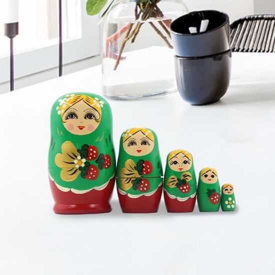 Poupées Russes Gigognes En Bois - Lot De 5 - Taille Environ 11,5x6,5 Cm - Décor De Table, Chambre, Salon