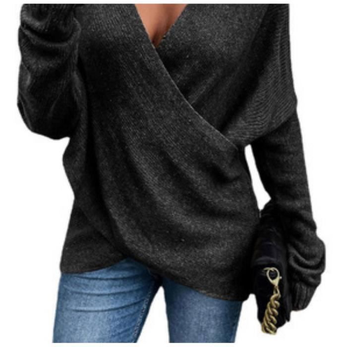 Pull Femme Cache Coeur Pull Sexy Col V Croise Pull Noel Femme Chandail Manches Longues Sweater Tricote Hiver noir S Noir Cdiscount Pret a Porter