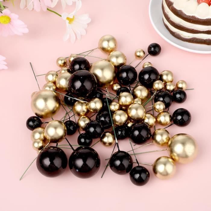 66 Pièces Boule Décoration Gâteau Noir Et Or 4 Taille Ballons De