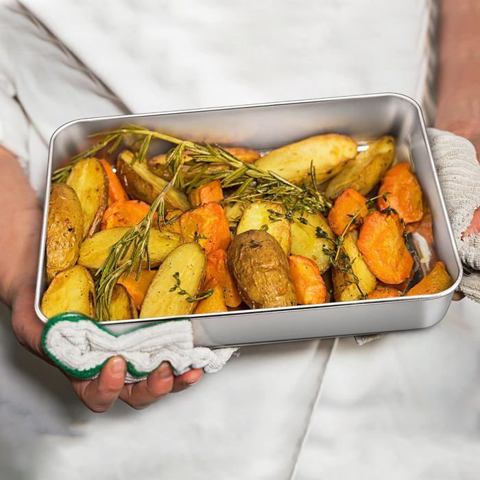 ZOENHOU Lot De 2 Plaques De Cuisson Rectangulaires En Acier Inoxydable - 40 Cm - Anti-adhésives - Pour Servir Des Biscuits - Pour Grille-pain