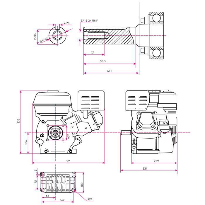 EBERTH Moteur Thermique Essence 6,5 CV - Arbre 19,05 Mm Kart 4 Temps Avec Sécurité Manque D'Huile