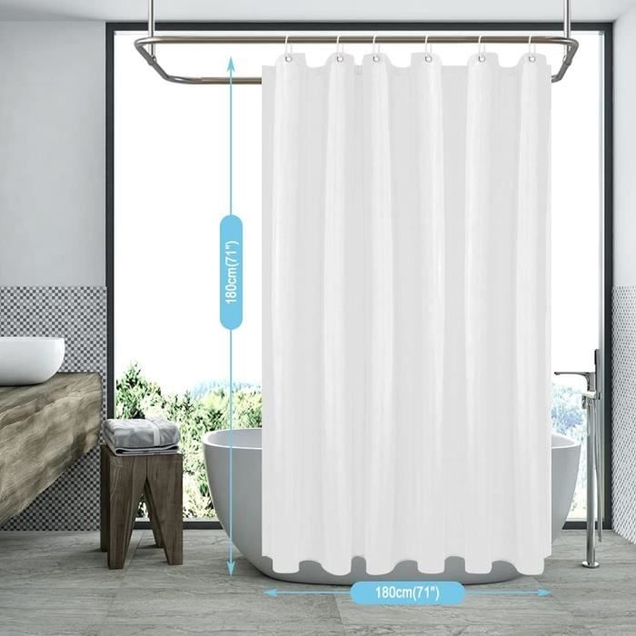 Rideau de douche anti moisissure,rideau douche blanc en tissu imperméable  polyester,lavable rideau de salle de bain,180 x 180 cm - Cdiscount Maison