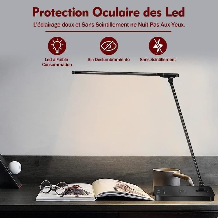 Lampe de Bureau LED Portable & Pliable, Lampe de Bureau sans Fil Lampe LED  Rechargeable, Lampe