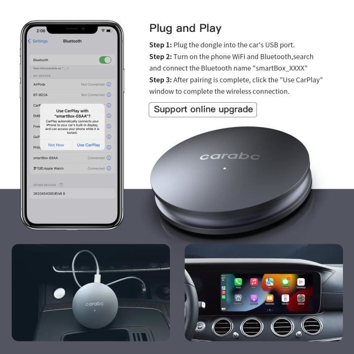 Acheter Carplay – Mini boîtier intelligent AI OEM, adaptateur de connexion  Wifi filaire à sans fil pour téléphone Apple, Dongle Plug And Play pour  voiture Benz VW