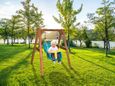 AXI Portique en Bois Marron – Balançoire Bébé | Balançoire turquoise / jaune pour les enfants à partir de 9 mois-4