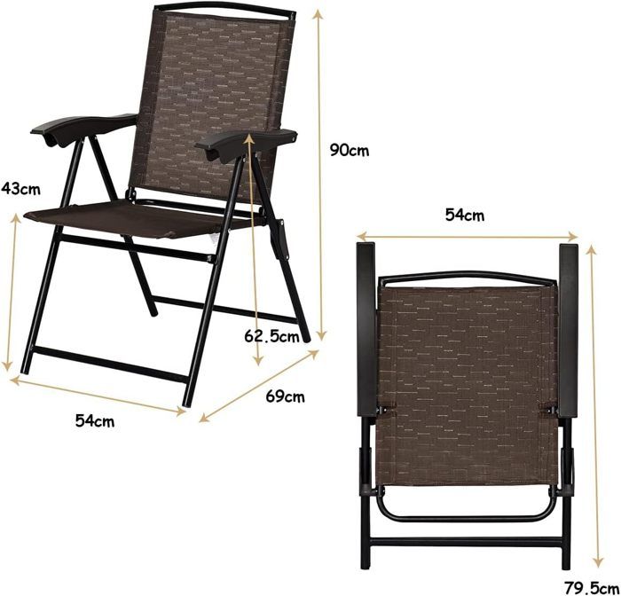 Lot De Chaises Pliantes De Camping – Style Rétro Vintage – Motif Fleurs Oranges Sur Fond Marron