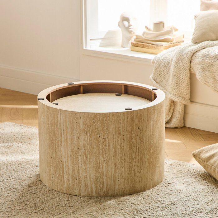 Lot De 2 Tables Basses Rondes 49 Et 75 Cm Effet Travertin Et Manguier