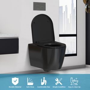Abattant WC Tendance MDF Noir Mat Élégant - Siège De Toilette Universel 46,8 X 37,5 X 30 Cm