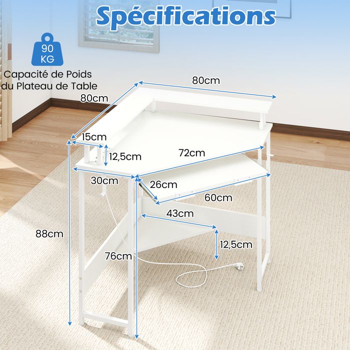 COSTWAY Bureau d'Ordinateur 100 x 50 cm, Bureau Informatique avec Grand Tiroir de Rangement et 2 Étagères Ouvertes Réglable, Support UC, 2 Crochets, Style Industriel, Marron Rustique