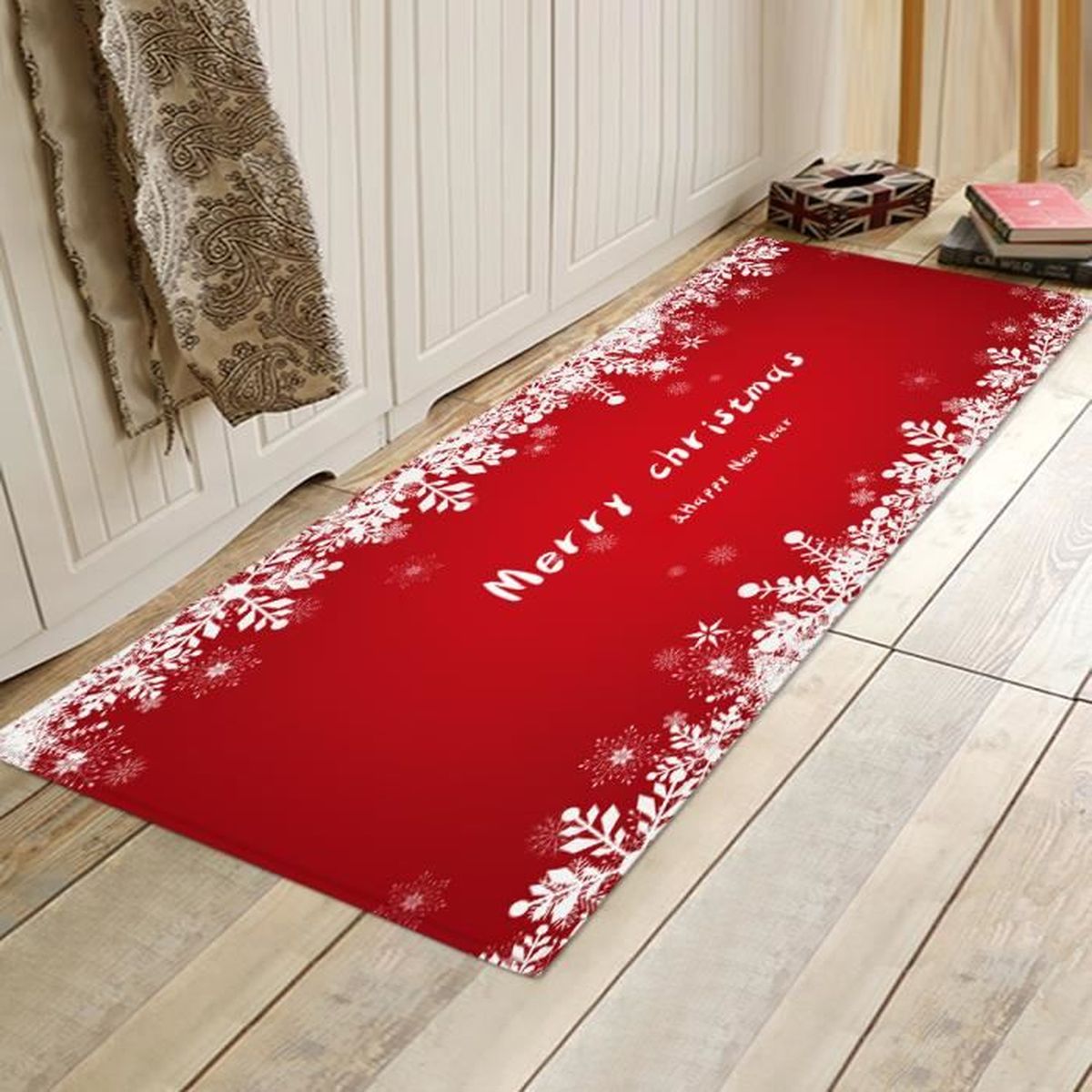 Tapis De Noël, Tapis De Sol De Noël en Flanelle Antidérapante Tapis De
