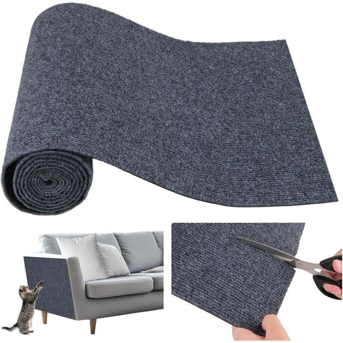 2 Rouleaux Tapis Griffoir Adhésif Pour Chat 200x40 Cm - Protection Canapé, Meubles - Gris Clair, Découpable