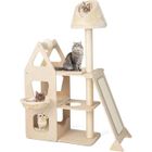 GOPLUS Arbre à Chat 156 CM en Bois Massif 3 Niveaux avec Poteaux en Sisal, Perchoir&Panier-Lit, Base Renforcée Antidérapante, Beige