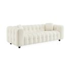 SWEEEK Canapé 3 places en bouclette texturée capitonné blanc crème - Structure bois d'eucalyptus et contreplaqué