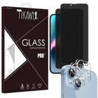 Tikawi x4 Verre trempé Anti Espion Iphone 14 (6.1') [2 Ecrans + 2 Caméras] Résistance 9H Protection Avant + Arrière [Anti-traces]