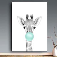 Toile Girafe Bleu - Enfant Bebe Chambre - Affiche Décorative - Poster Décoration Maison 30x40cm