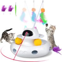 Jouet interactif 4 en 1 pour chat électrique avec plume et bâton de taquinage, 2 balles de suivi, pointeur rouge, jouet pour chat