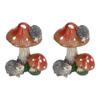 JIE 2 pièces hérisson champignon ornement Miniature Animal Statue bonsaï décoration pour jardin intérieur (marron)