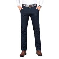Pantalon Homme Chino Business Coupe Droite Stretch Pantalon Elegant Couleur Unie Tissu Confortable - Bleu