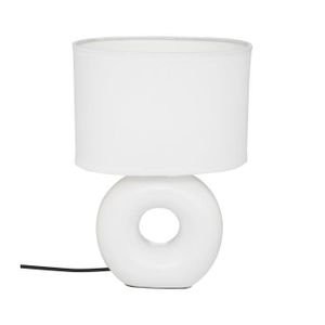 LAMPE A POSER Atmosphera - Lampe à poser Blanc mat pied en céramique et abat-jour en coton H 25 cm
