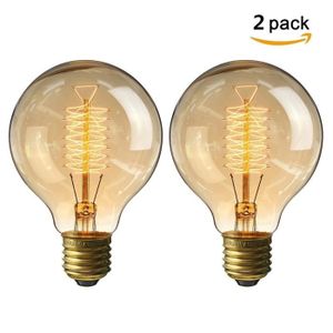 AMPOULE - LED 2 Pack E27 Edison Ampoule à Incandescence Vintage Globe Lampe Filament Rétro G80 40W 220V Blanc Chaud Idéal pour Décoration Luminair