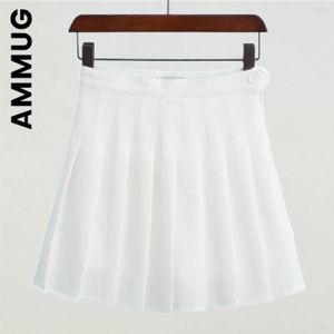 JUPE Jupe,jupe courte à taille haute pour femme, vêtement de sécurité à la mode, couleur unie, doux, Y2K- White[B5919]