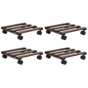 Support à Roulettes Carré En Bois Hêtre 40 X 40 Cm - Hauteur 8,4 Cm, 4 Roulettes - Pour Déplacer Pots De Fleurs Et Plantes Lourdes